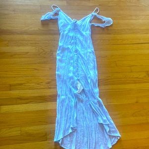 Blue off the shoulder stretchy dress.